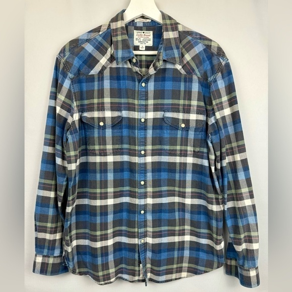 Lucky Brand Shirt Classic Fit Long Sleeves Snap Front Blue Green Plaid Large - Picture 3 of 12